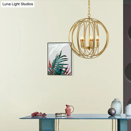 Vintage Gold Globe Chandelier Elegant Metal Ceiling Light For Hallway