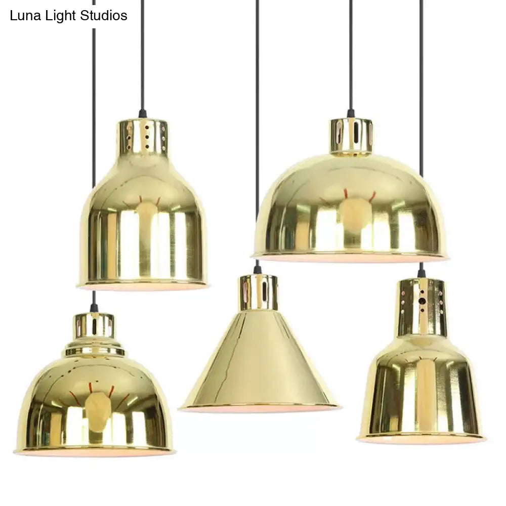 Vintage Gold Iron Pendant Light Kit - Bell/Cone/Trumpet Design 1 Head Down Lighting For Living Room