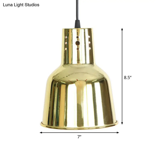 Vintage Gold Iron Pendant Light Kit - Bell/Cone/Trumpet Design 1 Head Down Lighting For Living Room