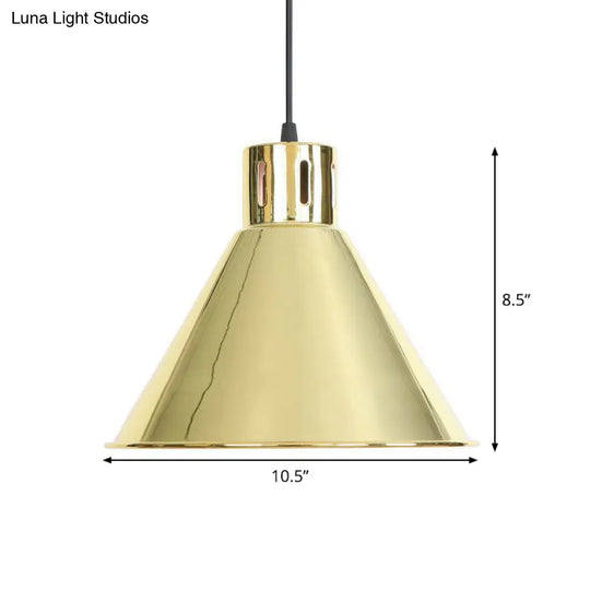 Vintage Gold Iron Pendant Light Kit - Bell/Cone/Trumpet Design 1 Head Down Lighting For Living Room