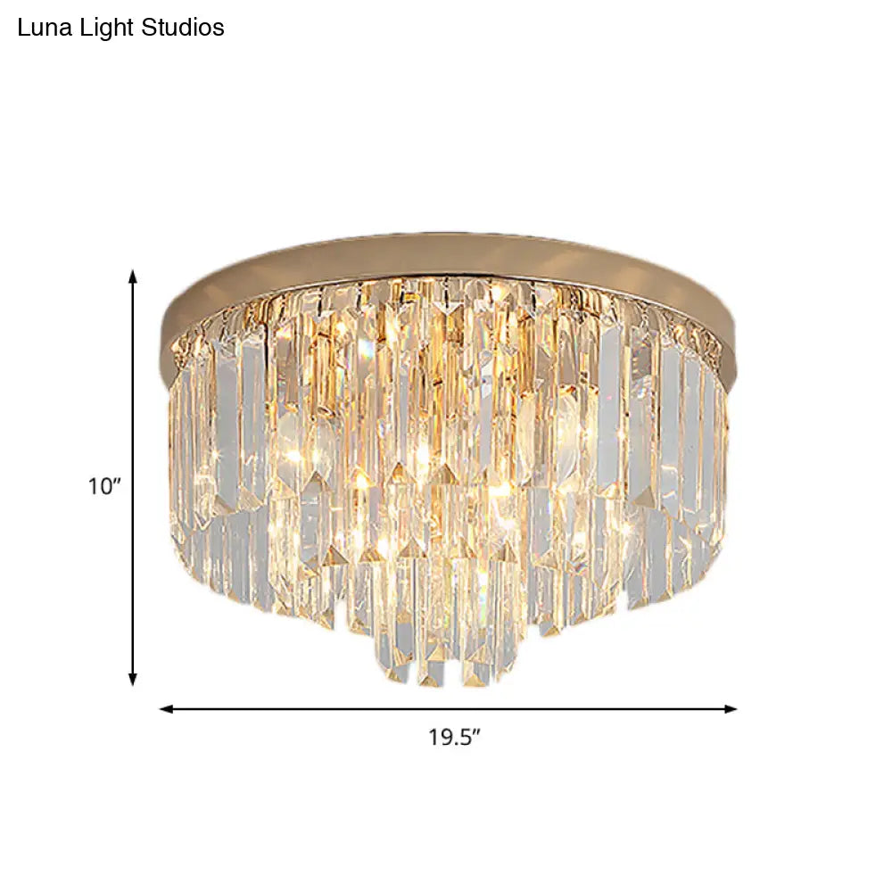 Vintage Gold Led Crystal Flush Ceiling Light For Bedroom