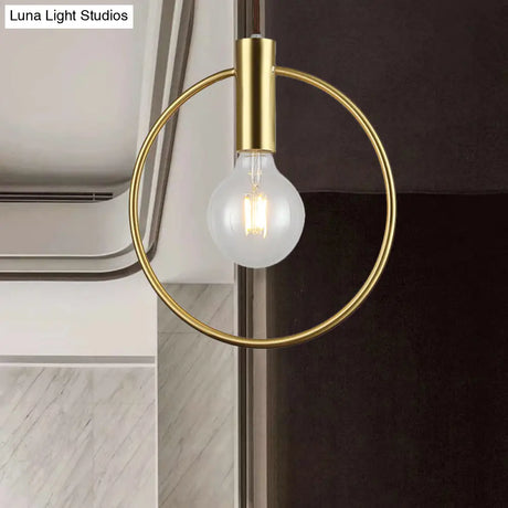 Vintage Gold Metal Pendant Lamp With Open Bulb - Ceiling Light For Hallway