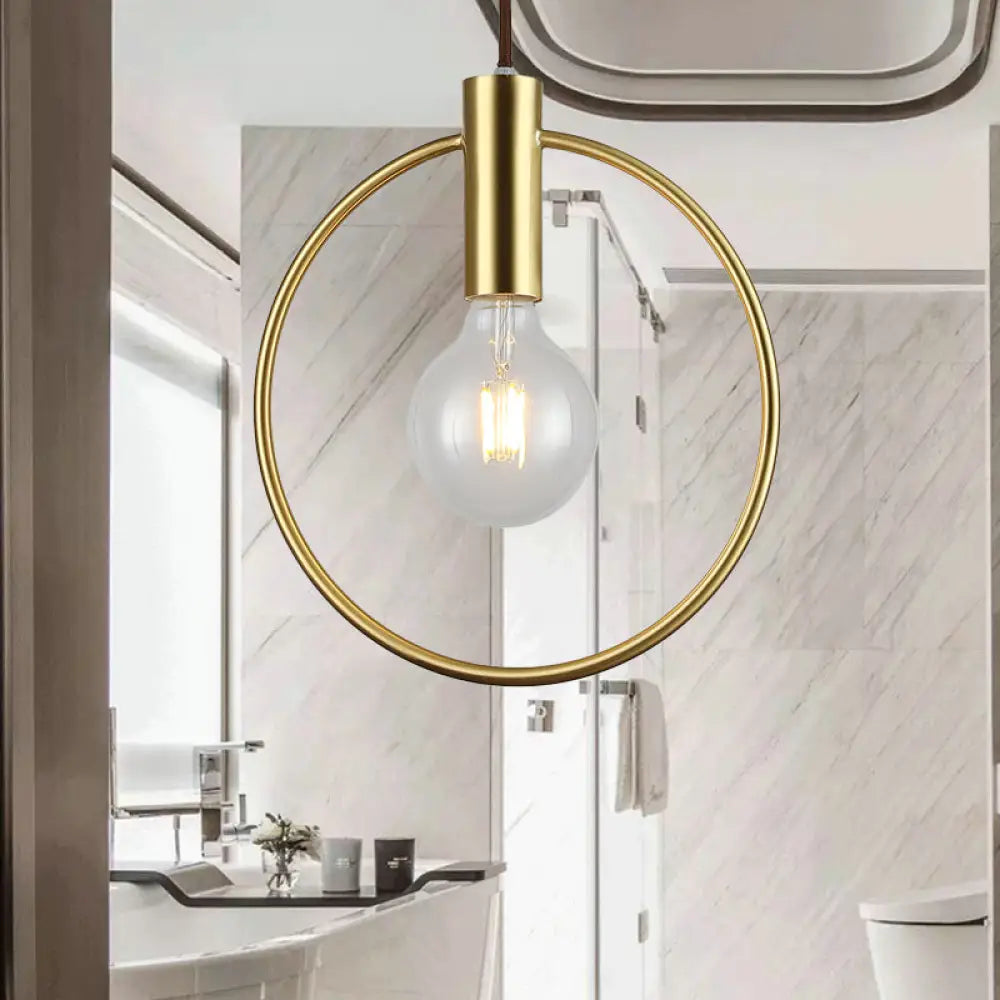 Vintage Gold Metal Pendant Lamp With Open Bulb - Ceiling Light For Hallway Brass