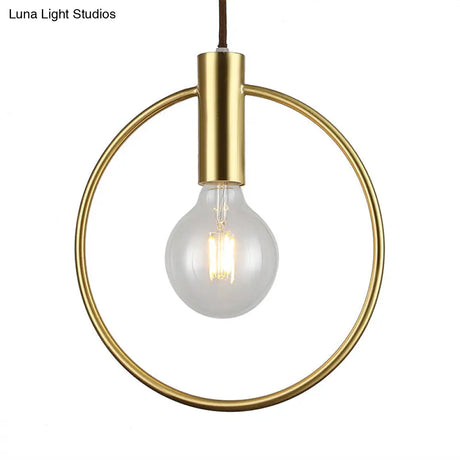 Vintage Gold Metal Pendant Lamp With Open Bulb - Ceiling Light For Hallway