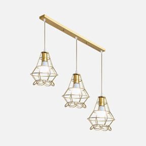 Vintage Gold Metal Pendant Light With Petal Design - 3-Head Caged Hanging For Kitchen B