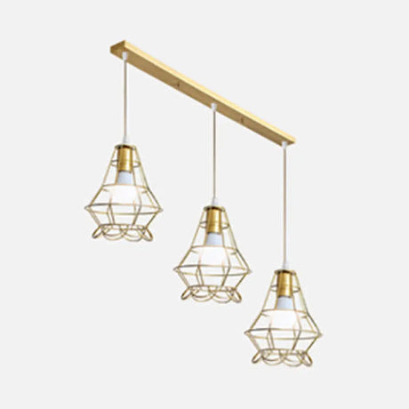 Vintage Gold Metal Pendant Light With Petal Design - 3-Head Caged Hanging For Kitchen B