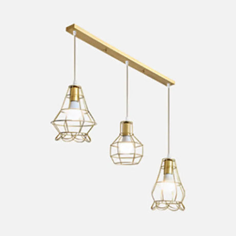 Vintage Gold Metal Pendant Light With Petal Design - 3-Head Caged Hanging For Kitchen C