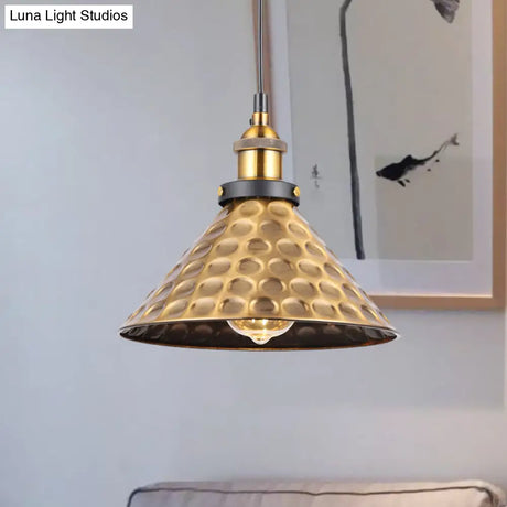 Vintage Gold Pendant Light - Elegant Iron Lid With Retro Cone Shape Ideal Luminaire For Dining Table