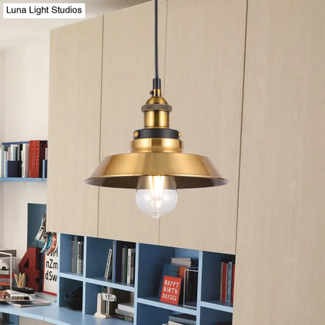 Vintage Gold Pendant Light - Elegant Iron Lid With Retro Cone Shape Ideal Luminaire For Dining Table