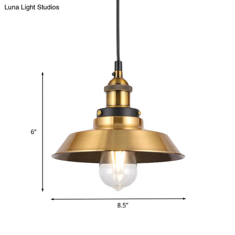 Vintage Gold Pendant Light - Elegant Iron Lid With Retro Cone Shape Ideal Luminaire For Dining Table