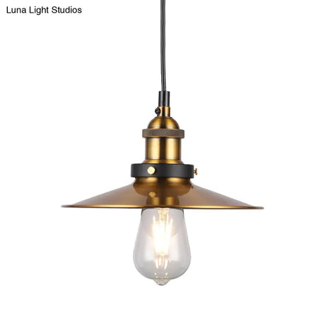 Vintage Gold Pendant Light - Elegant Iron Lid With Retro Cone Shape Ideal Luminaire For Dining Table