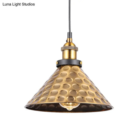 Vintage Gold Pendant Light - Elegant Iron Lid With Retro Cone Shape Ideal Luminaire For Dining Table
