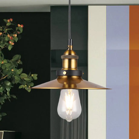 Vintage Gold Pendant Light - Elegant Iron Lid With Retro Cone Shape Ideal Luminaire For Dining