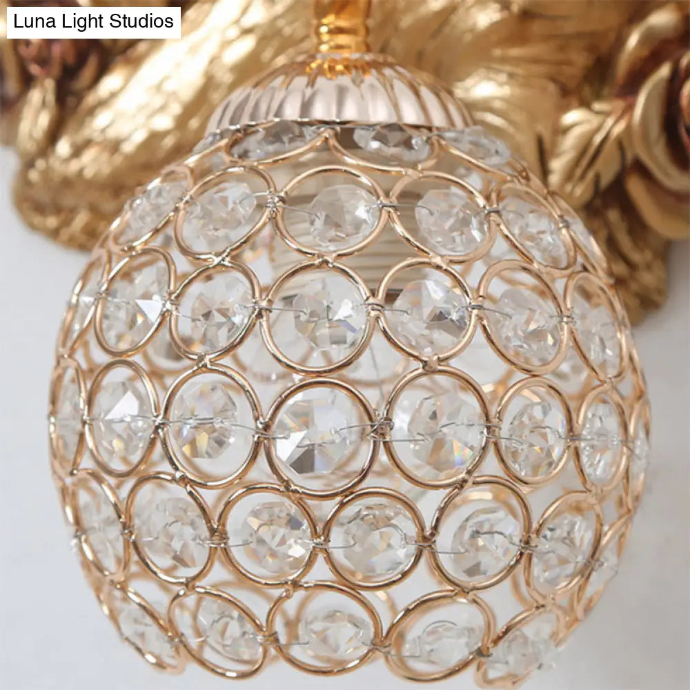 Vintage Gold Resin Swan Wall Sconce With Metal And Crystal Shade