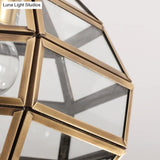 Vintage Gold Six-Sided Flush Mount Ceiling Light With Clear Glass Pane