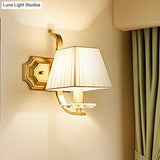 Vintage Gold Trapezoid Fabric Sconce Light For Bedroom Wall Mount