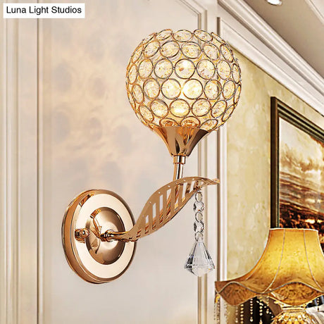 Vintage Gold Wall Lamp With Crystal Shade - Corridor Mount Lighting