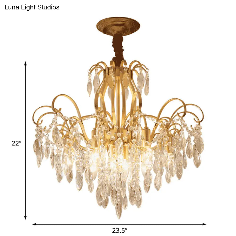 Modern Golden Geometric Chandelier Lamp - Vintage Style Pendant Light With Crystal And Metal Accents