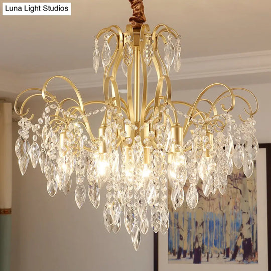 Modern Golden Geometric Chandelier Lamp - Vintage Style Pendant Light With Crystal And Metal Accents