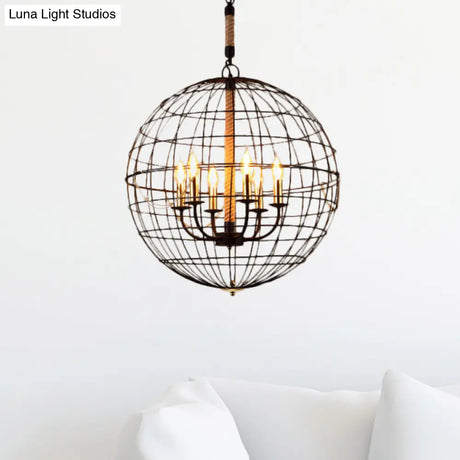Vintage Golden Iron Hanging Lamp With Globe Shape - 3/4/6 Lights Stylish Dining Room Ceiling Fixture