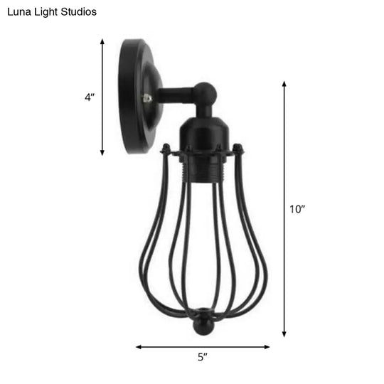Vintage Grapefruit Cage Wall Light - Single-Bulb Iron Lamp Black