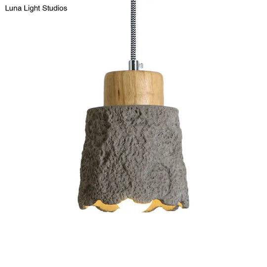 Vintage Grey And Wood Cement Ceiling Lamp - 5’/5.5’ Wide Cup Shape Mini Hanging Light