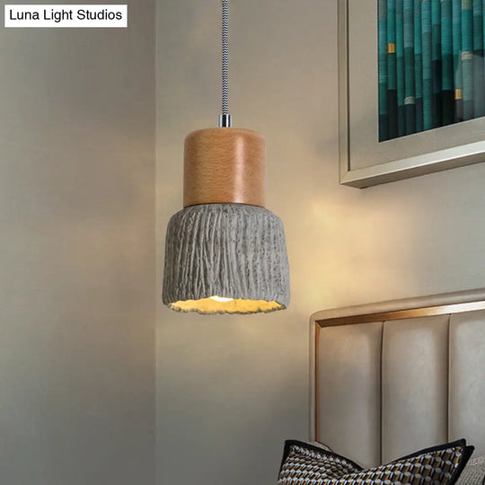 Vintage Grey And Wood Cement Ceiling Lamp - 5’/5.5’ Wide Cup Shape Mini Hanging Light
