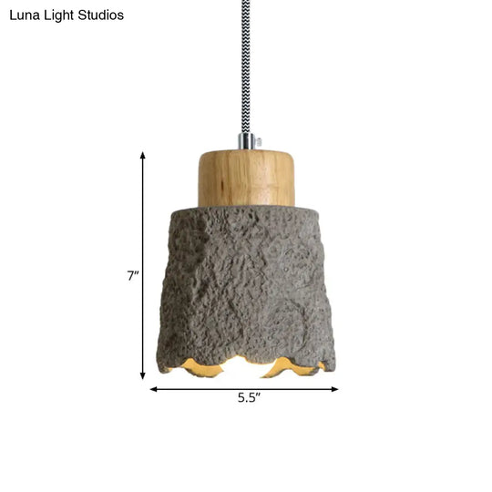 Vintage Grey And Wood Cement Mini Hanging Light - 5/5.5 Wide 1 Bulb Cup Shape Ceiling Lamp