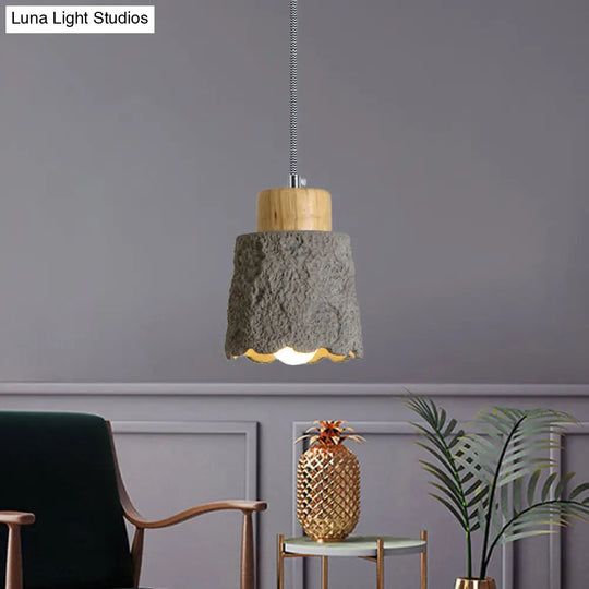 Vintage Grey And Wood Cement Ceiling Lamp - 5’/5.5’ Wide Cup Shape Mini Hanging Light
