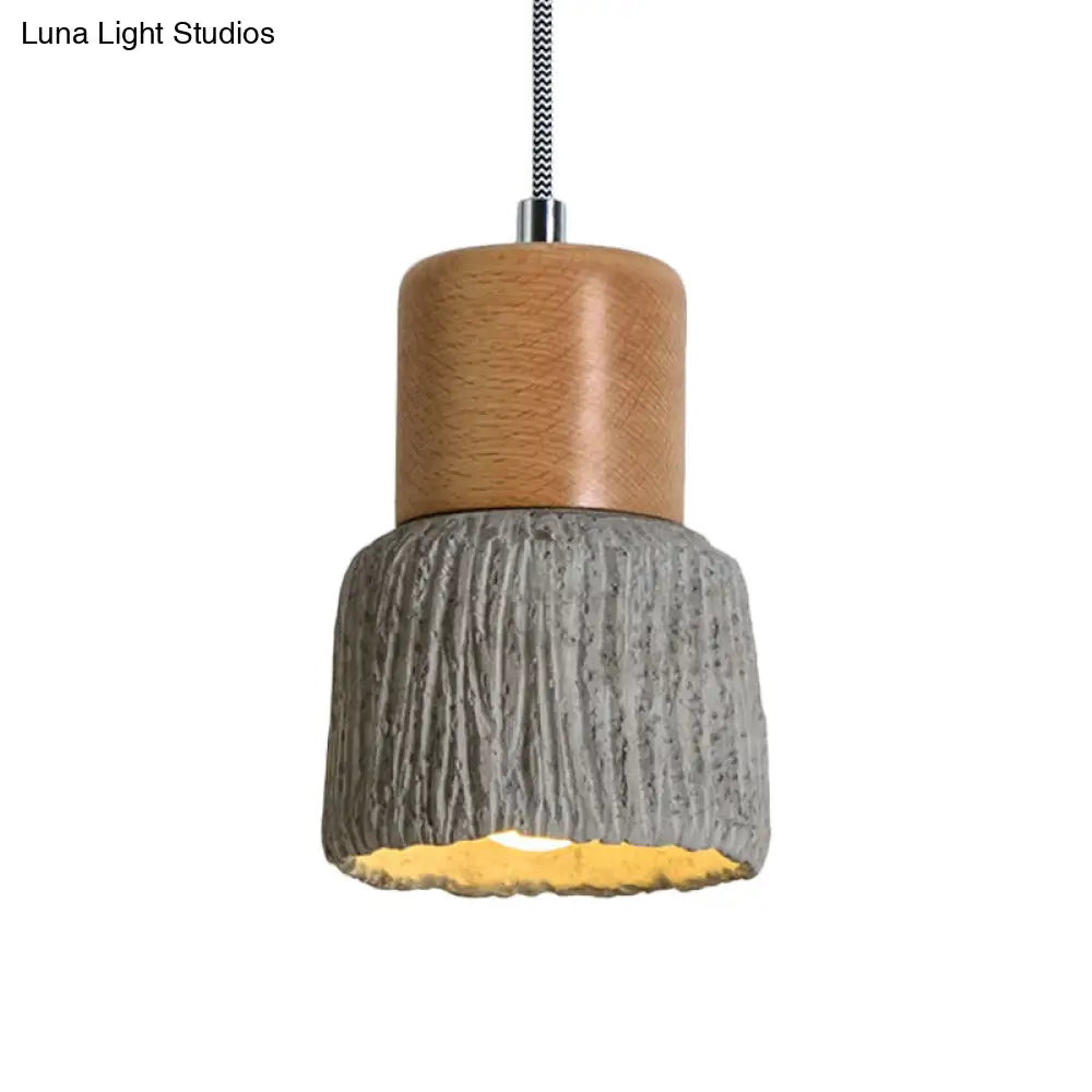 Vintage Grey And Wood Cement Mini Hanging Light - 5/5.5 Wide 1 Bulb Cup Shape Ceiling Lamp