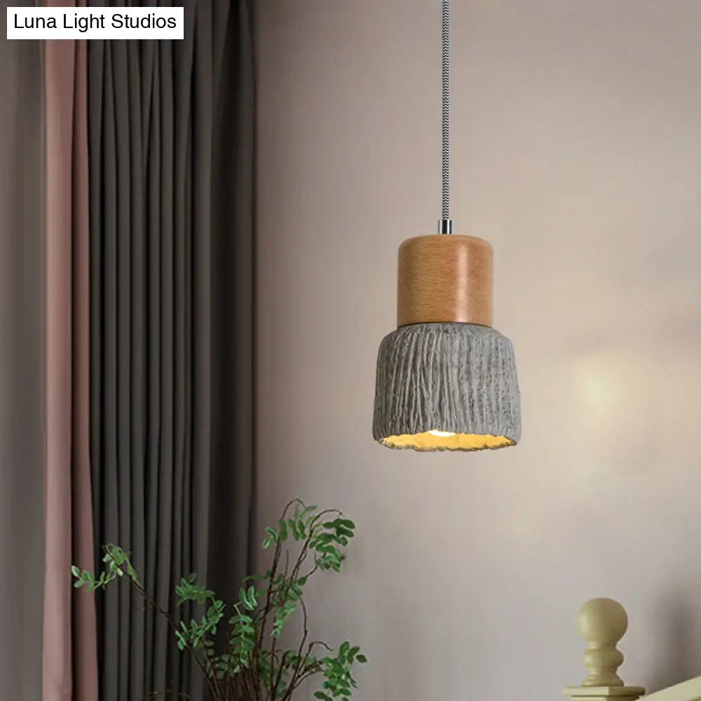 Vintage Grey And Wood Cement Ceiling Lamp - 5’/5.5’ Wide Cup Shape Mini Hanging Light