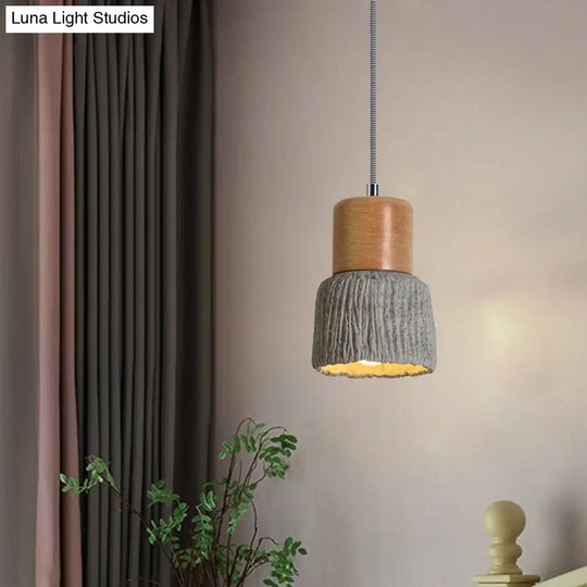 Vintage Grey And Wood Cement Ceiling Lamp - 5’/5.5’ Wide Cup Shape Mini Hanging Light