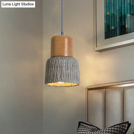 Vintage Grey And Wood Cement Mini Hanging Light - 5/5.5 Wide 1 Bulb Cup Shape Ceiling Lamp