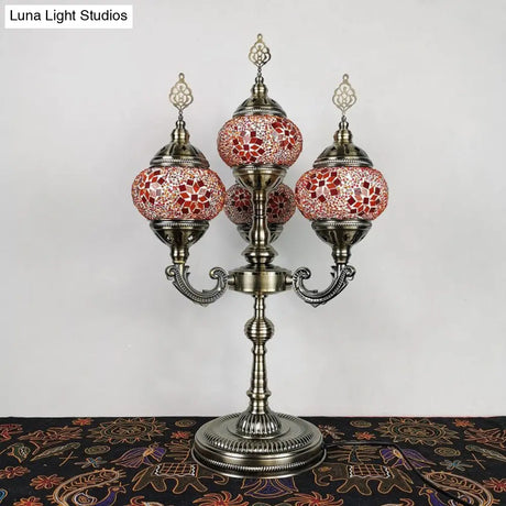 Vintage Hand-Rolled Art Glass Candelabra Table Lamp - Orange/Blue