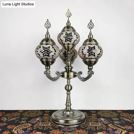 Vintage Hand-Rolled Art Glass Candelabra Table Lamp - Orange/Blue