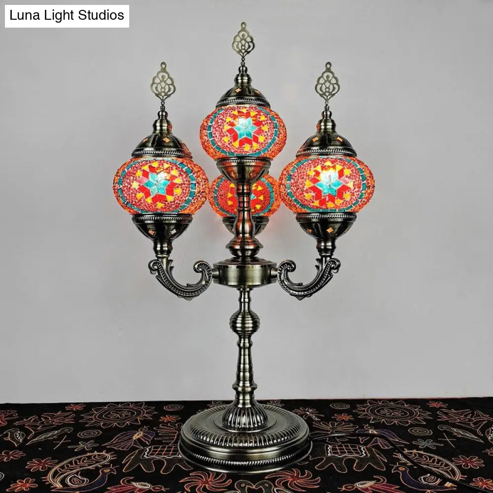 Vintage Hand-Rolled Art Glass Candelabra Table Lamp - Orange/Blue
