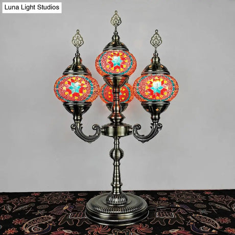 Vintage Hand-Rolled Art Glass Candelabra Table Lamp - Orange/Blue