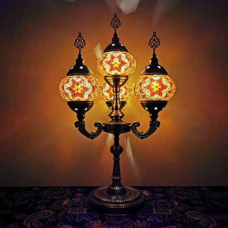 Vintage Hand-Rolled Art Glass Candelabra Table Lamp - Orange/Blue Blue