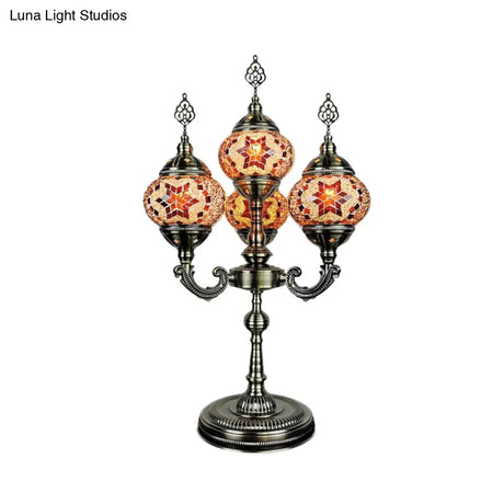 Vintage Hand-Rolled Art Glass Candelabra Table Lamp - Orange/Blue
