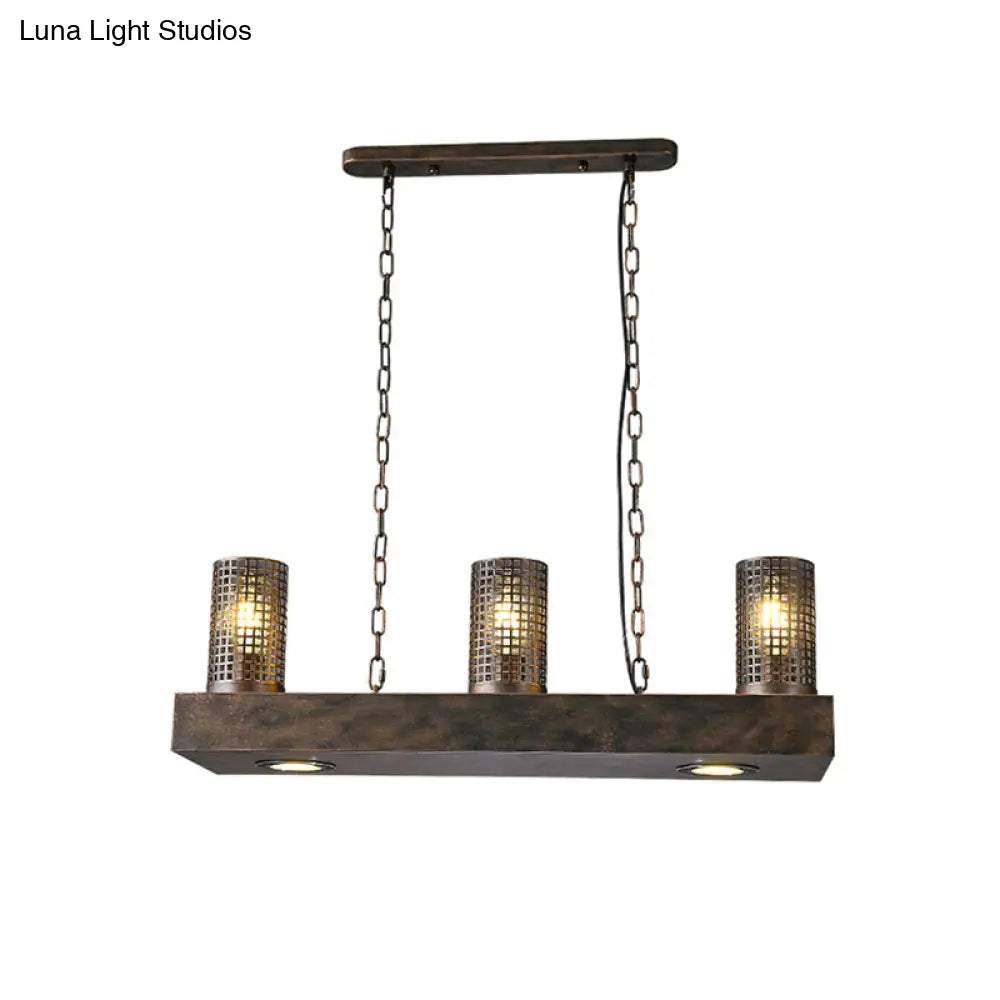 Vintage Hanging Ceiling Light With 3 Lights Bronze/Black Finish Cylinder Metal Shade - Perfect For