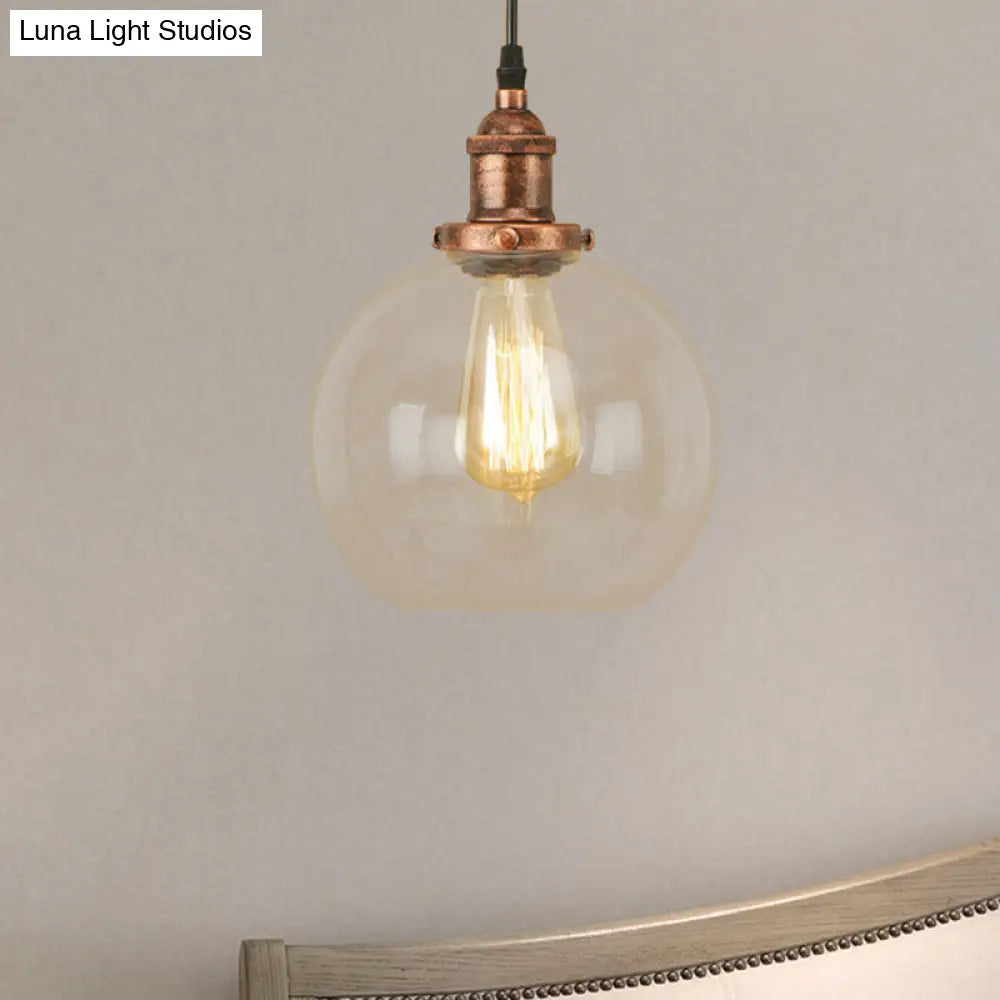 Vintage Hanging Ceiling Light With Brass/Copper/Rust Finish Clear Glass Globe Pendant For Dining