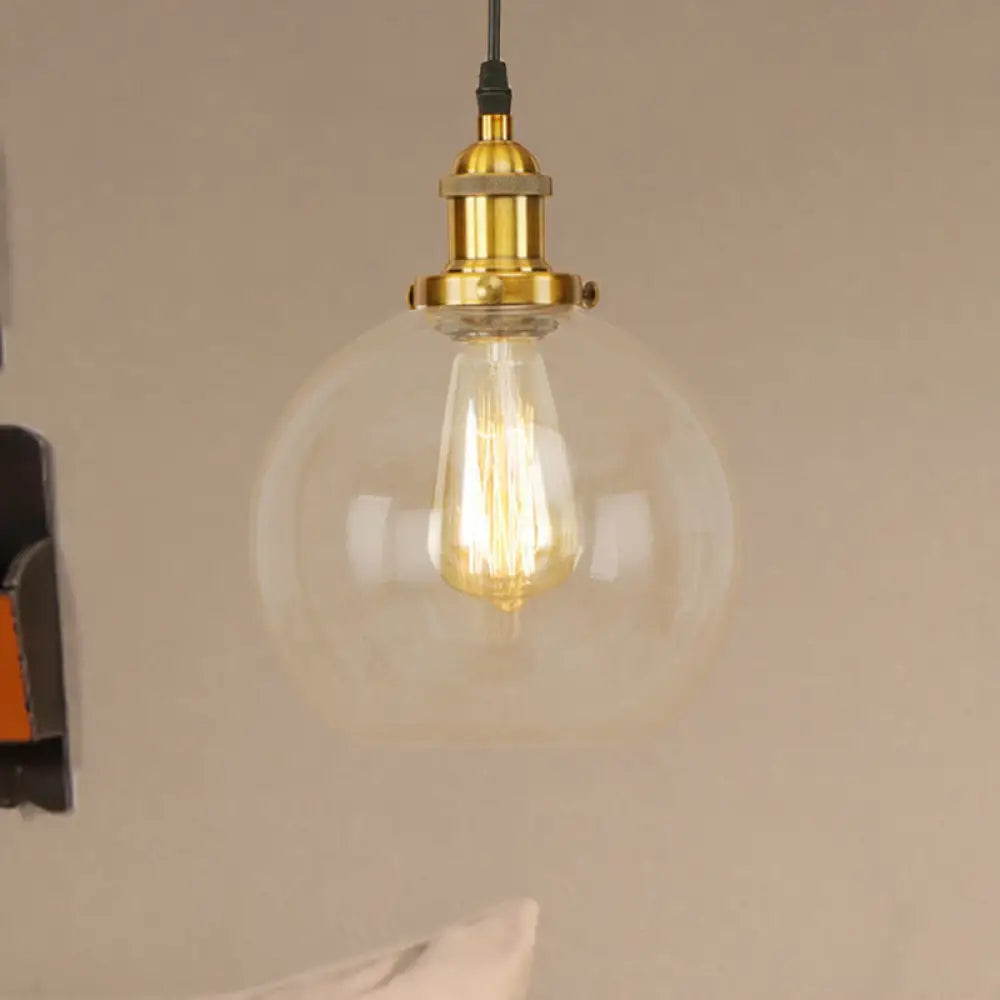 Vintage Hanging Ceiling Light With Brass/Copper/Rust Finish Clear Glass Globe Pendant For Dining