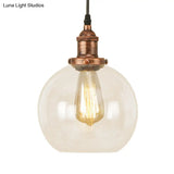 Vintage Hanging Ceiling Light With Brass/Copper/Rust Finish Clear Glass Globe Pendant For Dining