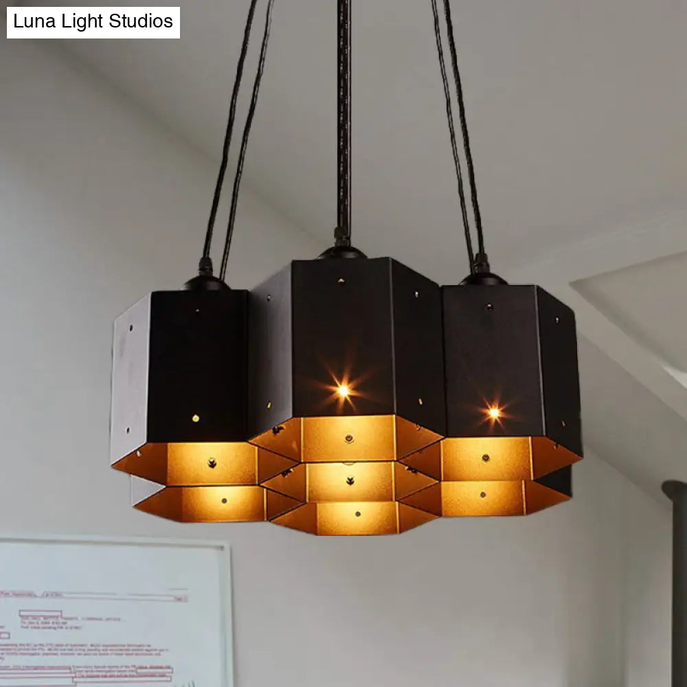 Vintage Hexagon Pendant Chandelier With Black Down Lighting & Honeycomb Design - 7/10/11 Lights 7 /