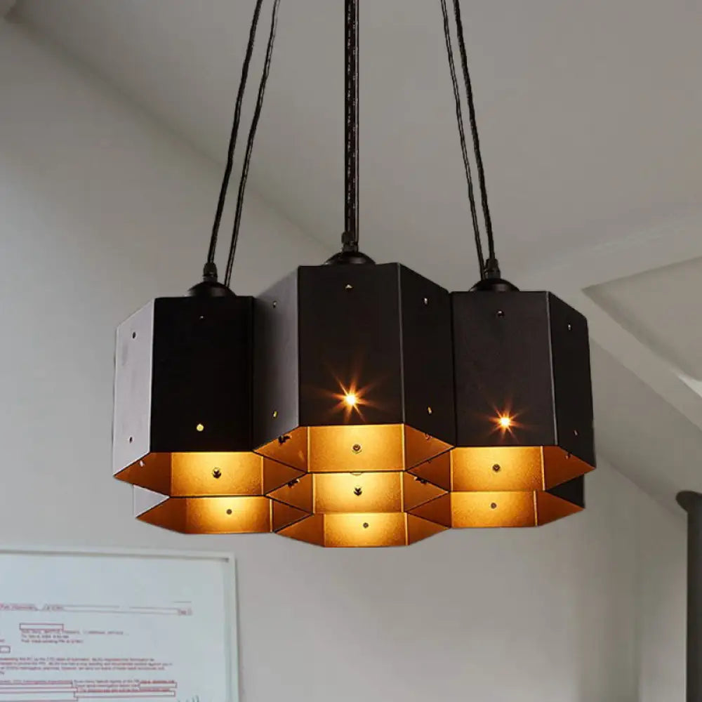 Vintage Hexagonal Chandelier With Black Honeycomb Design - 7/10/11 Down Lights For Restaurants 7 /