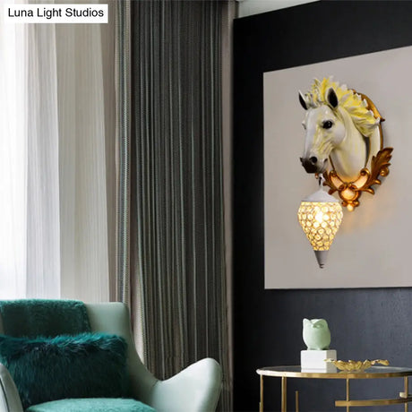 Vintage Horse Resin Wall Light For Living Room - 1 Sconce 10-12 Wide