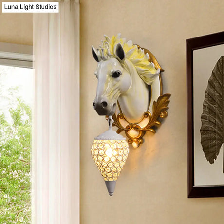 Vintage Horse Resin Wall Light For Living Room - 1 Sconce 10-12 Wide