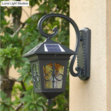 Vintage House Led Solar Wall Light With Metal Fixture And Glass Shade