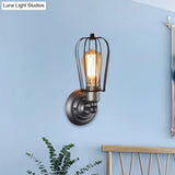 Vintage Industrial 1/2-Light Metal Bulb Wall Sconce With Cage Shade For Restaurants - Black/Nickel
