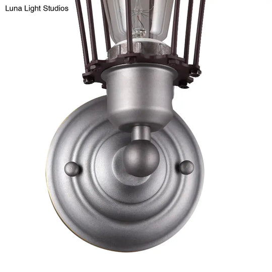Vintage Industrial 1/2-Light Metal Bulb Wall Sconce With Cage Shade For Restaurants - Black/Nickel
